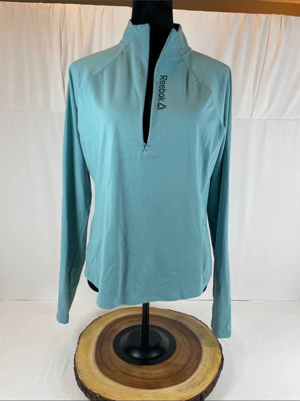 Reebok Quarter Zip Pullover Thumbhole Sleeve Teal Blue Large Women's - Picture 6 of 10